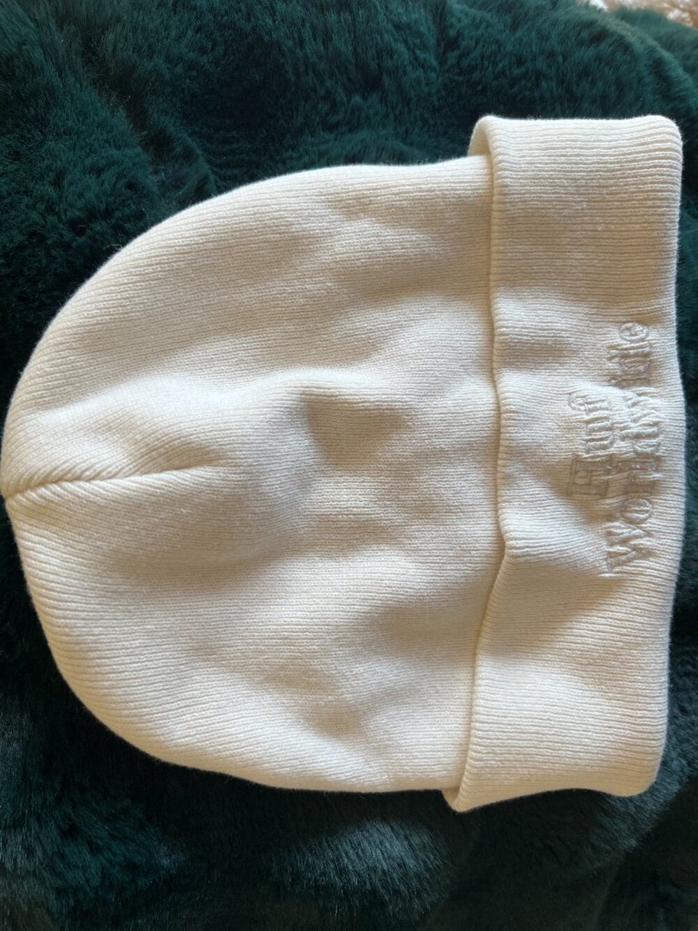 HUF Worldwide Cuffed Knit Beanie Cream Off-White Tonal Embroidered Logo Cotton